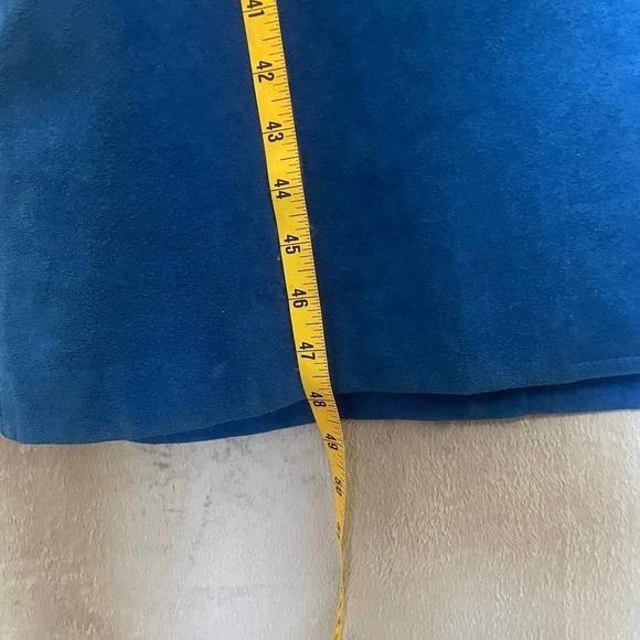 Vintage 70s Ultrasuede Blue Maxi Coat Dress Long Duster Medium Statement Winter - Picture 9 of 12